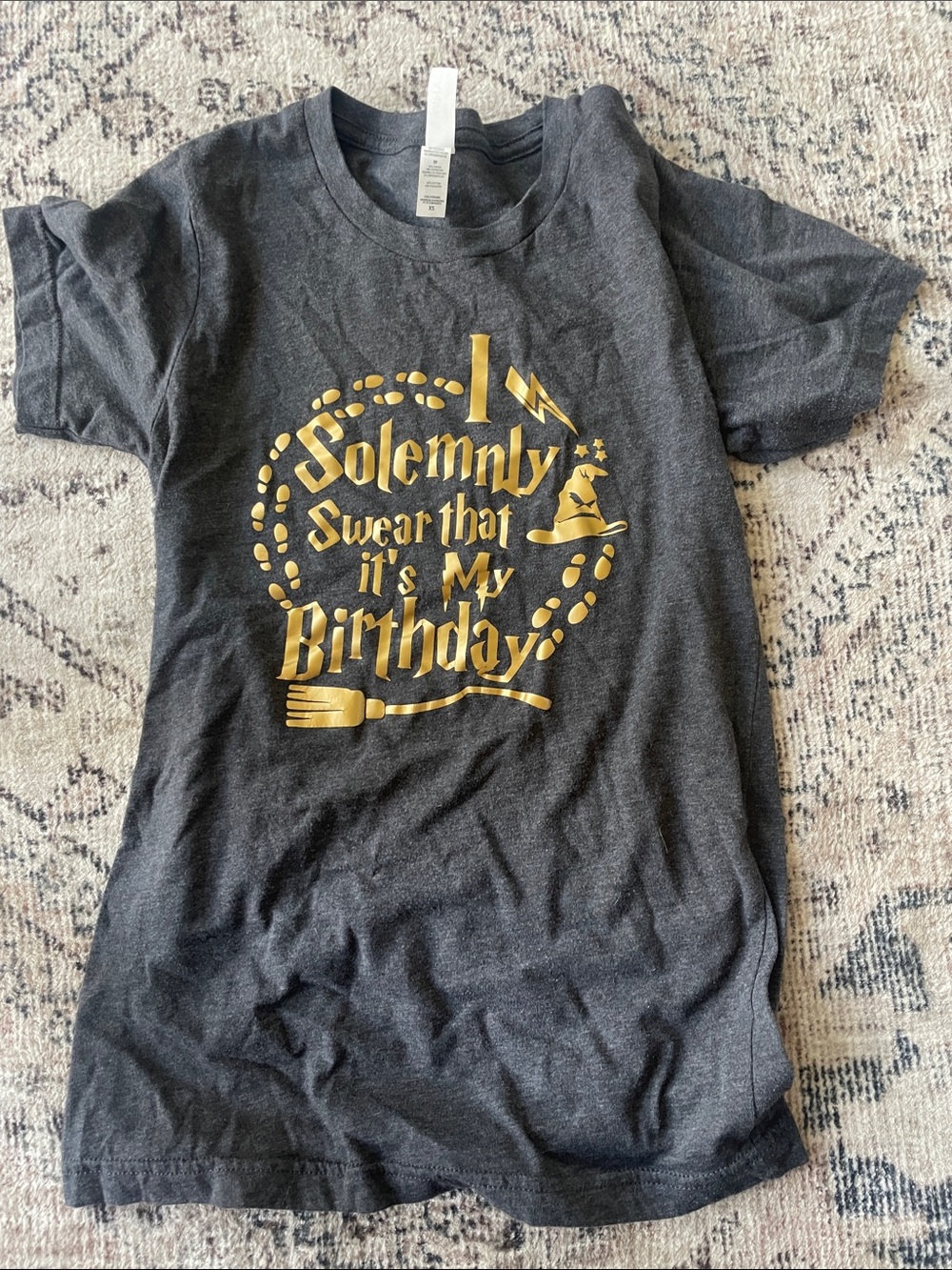 Bella Canvas Harry Potter Charcoal T‑Shirt with Metallic Gold Birthday Graphic
